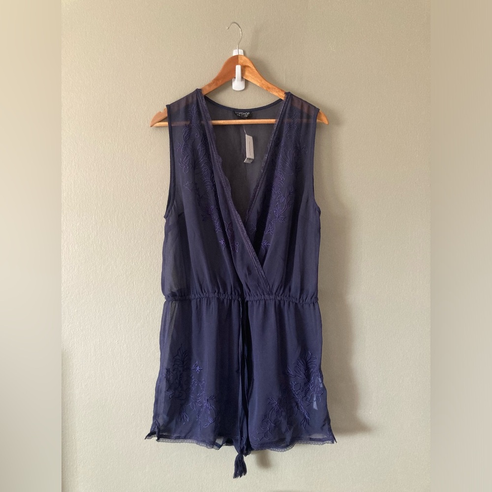 Topshop Navy Blue Sheer Romper